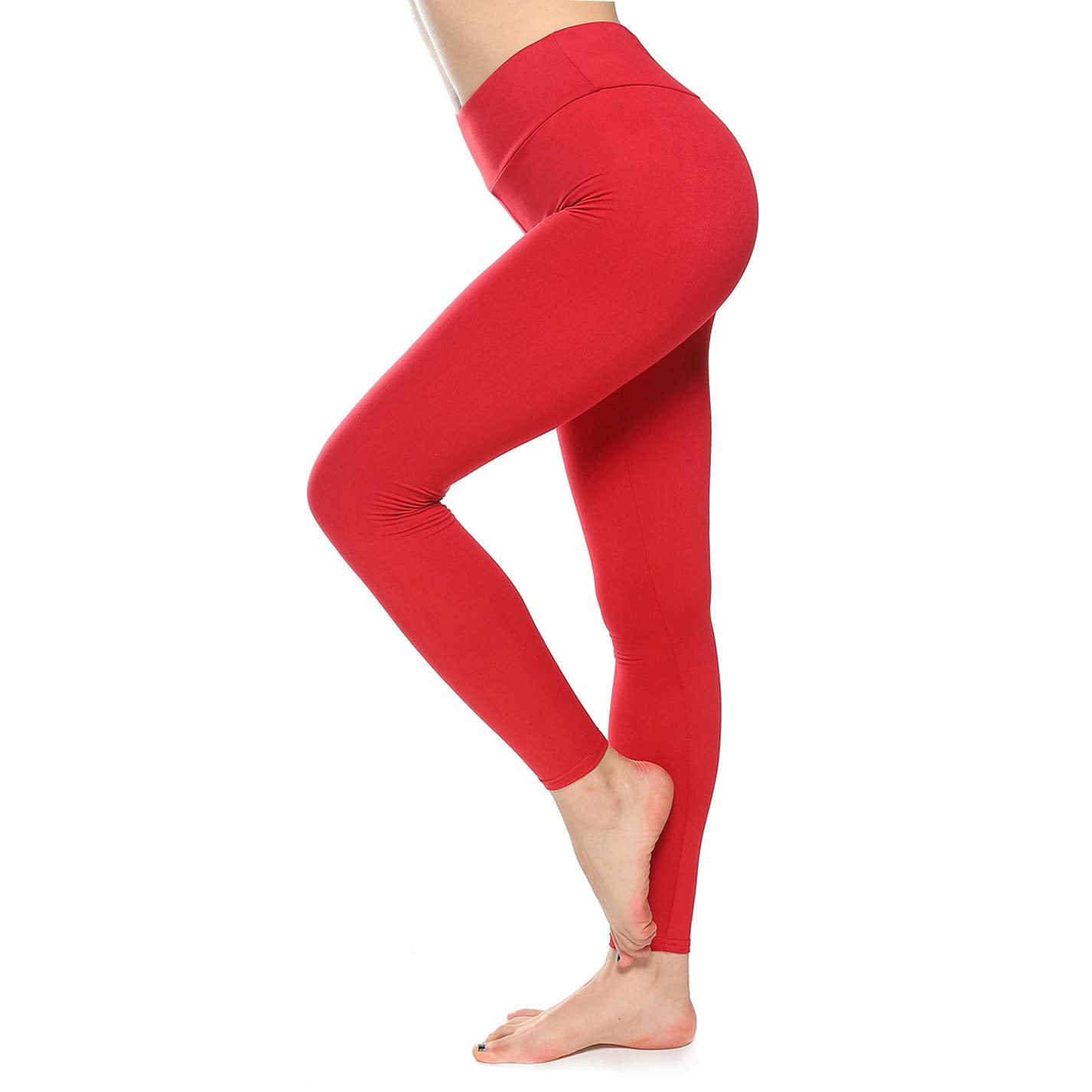 247 Frenzy Women's Active Essentials MOPAS Soft Stretch Nylon Blend Unlined  Capri Length Leggings with Ribbed Elastic Waistband - Red